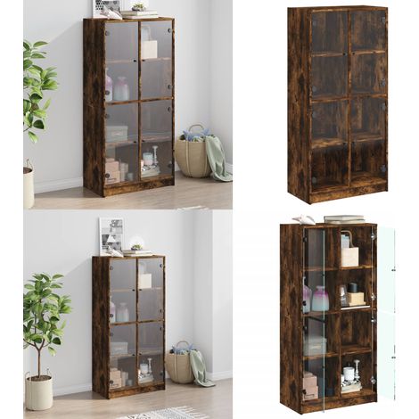 Buffet haut avec portes chêne fumé 68x37x142 cm bois ingénierie - Rangement livres - Buffet chêne fumé (1/5)