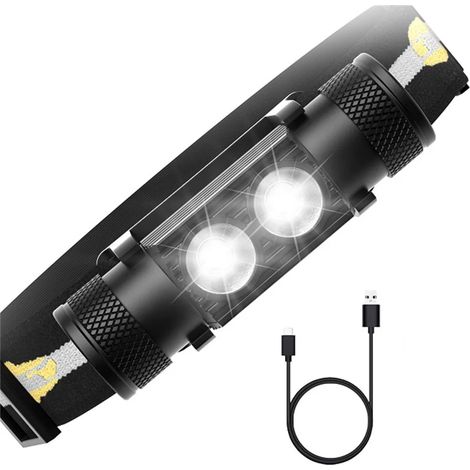 Lampe frontale, batterie 18650, deux ampoules LED Luminus SST40, 1200 lumens, rechargeable par USB. (1/5)