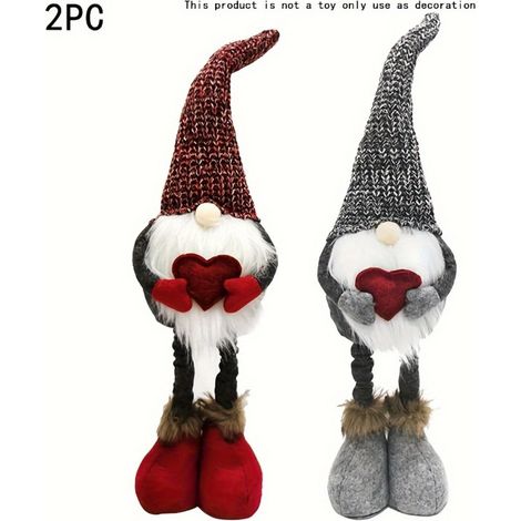 Deux statues de nains de Noël, poupées debout extensibles tricotées sans visage Rudolph, poupées sans visage en forme de cœur, décorations de fête san (1/5)