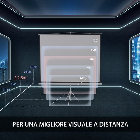 Téléviseur 84 pouces Ultra HD 4K, écran de projection portable à angle large 160°, trépied pliable et réglable en hauteur, blanc, pour maison, extérieur, home-cinéma. (1/5)