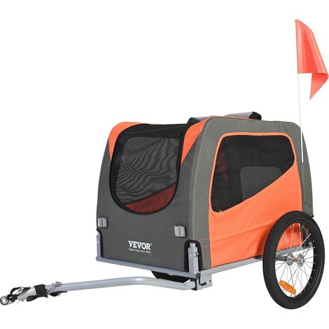 Remorque vélo pour chien, capacité 30 kg, chariot de transport pour animaux, pliable avec roues à démontage rapide, attelage universel, réflecteurs et drapeau inclus, orange/gris. (1/5)