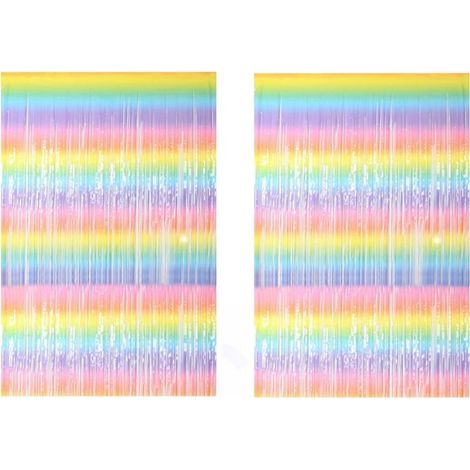 2 ensembles de rideaux à pompons macarons arc-en-ciel de 1 x 2 mètres, adaptés aux fêtes d'anniversaire, rideaux de fond. (1/5)