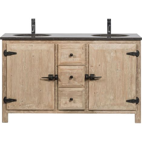 Meuble de salle de bain double vasque en bois et métal L148 - LAURINA (1/3)