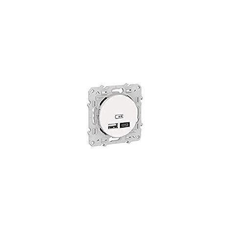 Schneider Electric – Prise USB double A+C 2 ports 2,4 A – Installation murale – Compatible gamme Odace – Boîtier polycarbonate blanc