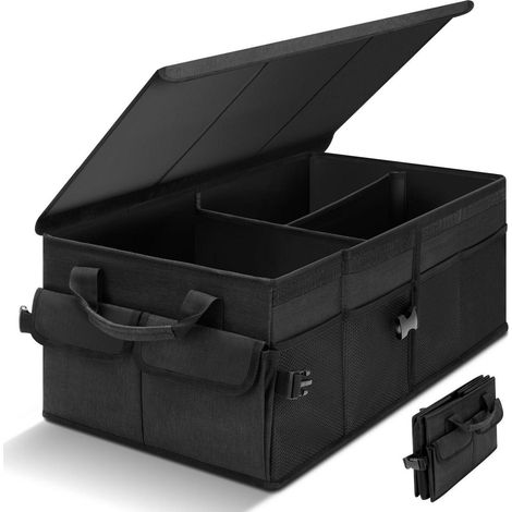 Organisateur de coffre pliable avec couvercle, 60x32x24cm, Noir