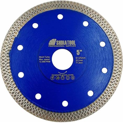 Diamant-Trennscheibe, Durchmesser 125 mm, mit X-Mesh-Turbo-Diamantklinge für Keramik-Granit-Marmorfliesen (5 Zoll)