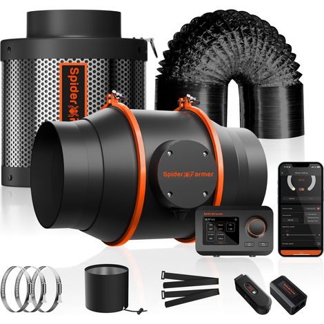 Kit de conduits de filtre à charbon pour ventilateur en ligne de 15,2 cm, ventilateur d'échappement avec régulateur de température et d'humidité pour culture hydroponique (1/5)