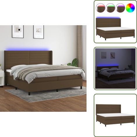 Sommier à lattes de lit matelas et LED Marron foncé 200x200 cm - Sommier Tapissier - Lit Plateforme - Lit Avec Rangement - Matelas À Ressorts Ensachés - Tête De Lit Ajustable (1/5)