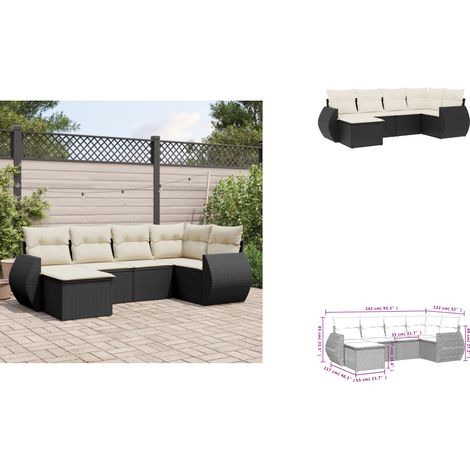 6-tlg. Garten-Sofagarnitur mit Kissen Schwarz Poly Rattan - Gartenmöbel Set - PE-Rattan Möbel - Outdoor Lounge - Garten Sofa - Esstisch Set (1/3)