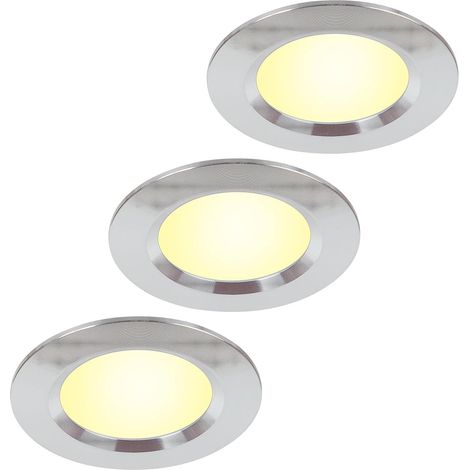 Lot de 3 spots LED encastrables ultra plats pour meubles - 12 V - 3 W - Découpe du trou : 55 mm - Avec câble de 2 m - IP44 - Pour armoires à miroir, vitrines, meubles et armoires (acier (1/5)