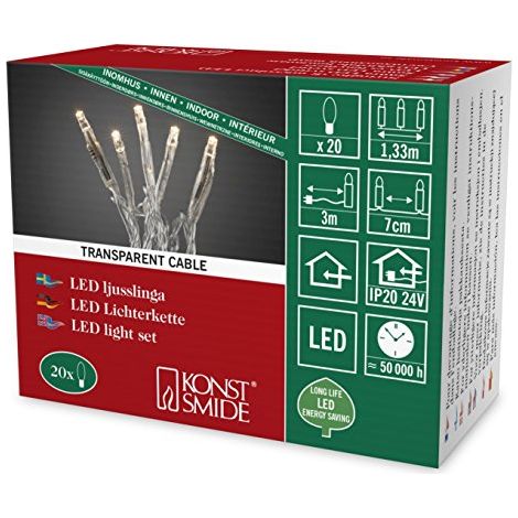 Konstsmide catena luminosa a micro LED, 20 diodi a luce bianca calda, 24 V trasformatore interno, cavo trasparente 6351  123 (1/3)