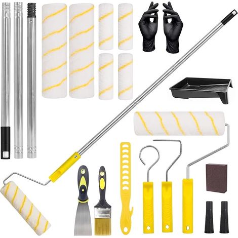 21 Pièces Kit Rouleau Peinture, Manche Télescopique, Rouleaux pour Mur et Plafond, Pinceaux, Grattoir, Bac à Peinture, Accessoires Peinture Intérieure Maison, Meubles et Rénovation (1/5)