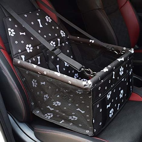 Slopow Car Booster Seat for Dogs or Cats Dog Carrier Bag Waterproof Oxford Cloth Booster Cover with Travel Safety Belt Chinos (Black and White)