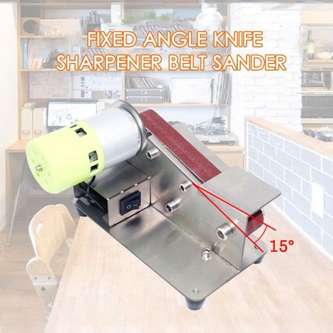 Ponceuse à bande, affûteuse à angle fixe de 15 degrés, polisseuse réglable en 7 étapes, polisseuse 100 W, avec 10 bandes de ponçage électriques One Piece (1/3)