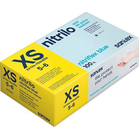 Santex nitriflex blu confezione de 100 guanti da esplorazione in nitrile taglia xs - 3,5 grammi - senza polvere - free de latex - non-sterile - colore blu