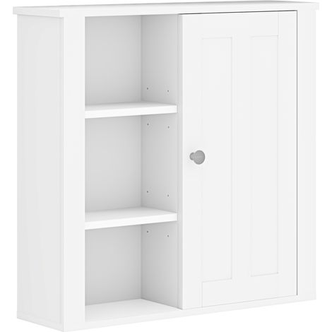 HOMCOM Modern Wall Mounted Bathroom Cabinet with Adjustable Shelves, White (1/5)