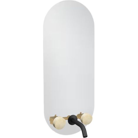 Miroir LED ovale 3 trous + mélangeur lavabo encastré 3 trous JACOB DELAFON Grands Boulevards marbré travertin sable et noir