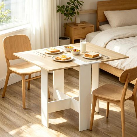Mesa de comedor plegable 103 x 76 x 74 cm en MDF roble y blanco DESVIAE (1/5)
