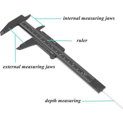 Règle double graduée, pied à coulisse de précision en plastique de 150 mm, outil de mesure au 0,5 mm (noir)