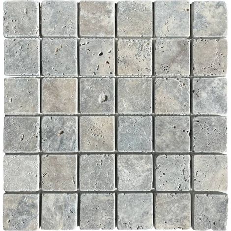 Decoon – Mosaïque travertin gris 4,8x4,8 cm – plaque 30,5x30,5 cm – épaisseur 1 cm – pour crédence cuisine et mur salle de bains