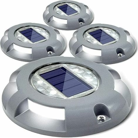 Solaire Pont Lumières Allée Dock Lumière LED Marqueurs De Route Imperméables Extérieurs à énergie Solaire pour étape Trottoir Escalier Jardin Chemin Au Sol Patio Yard 4 Pack (Blanc) (1/4)