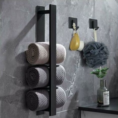 Porte serviette sans perçage, porte serviette noir, porte serviette salle de bain, porte serviette invité, porte serviette mural inox mat, porte serviette bain. (40cm (1/4)