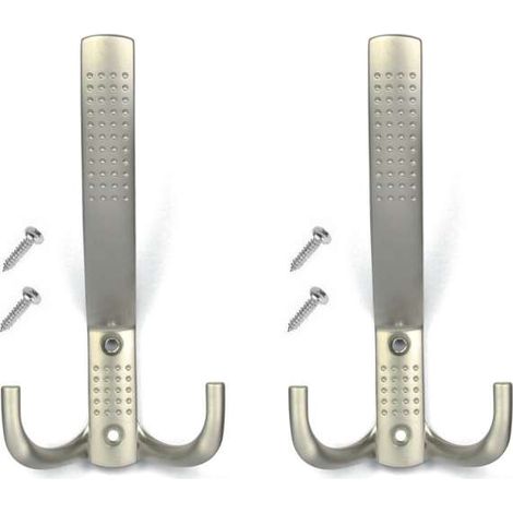 2x Crochet double 150mm en métal finition nickel satiné avec vis Mural Cuisine Salle de bain Porte Manteau Serviette Sac Couvert Vêtement Dressing Meuble Placard