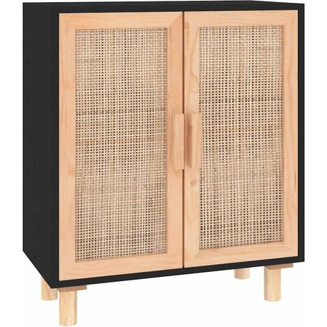 Maison Exclusive - Credenza Nera 60x30x70 cm Legno Massello Pino e Rattan Naturale (1/5)