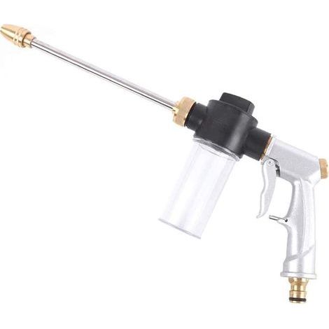 Pistolet de pulvérisation pour tuyau d'arrosage, buse à eau haute pression, pistolet à eau en mousse, distributeur de savon intégré pour lavage de voiture, douche pour animaux de compagnie, jardinage (1/4)