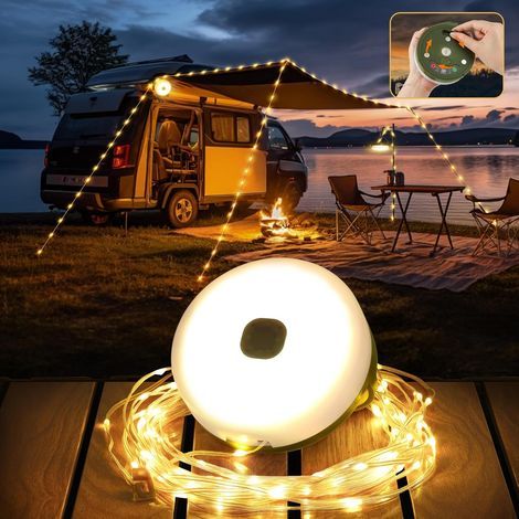 10M Chaîne Lumineuse de Camping Enroulable, Chaîne lumineuse LED d'extérieur étanche 4 en 1 avec 9 modes d'éclairage, portable Lampe de camping USB rechargeable pour le camping, la randonnée (1/5)