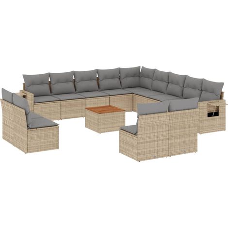 Set sofás jardín 14 pzas y cojines ratán sintético beige mezcla vidaXL (1/3)