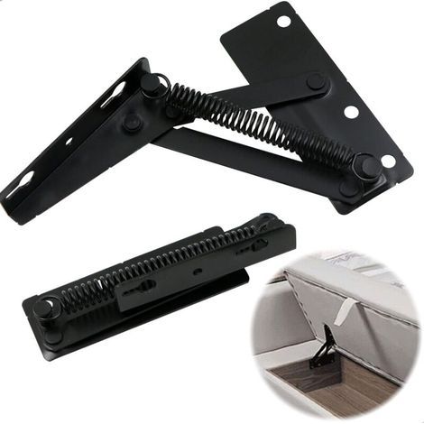 Accessoires Accessoires de charnière à ressort de levage - Charnières de porte d'armoire à support rabattable pour canapés pliants, couvre-lits, accessoires de meubles, rangement de meubles, noir, 2 p (1/4)