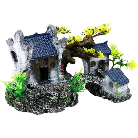 Aquarium-Harzhaus mit naturgetreuen Bäumen, Grasdekoration und Verstecken für Betta
