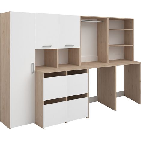 Unità per 2 lavatrici scaffali, appendiabiti, armadio e colonna natur. chiaro e Bianco L269xH184cm - ERKANO (1/4)