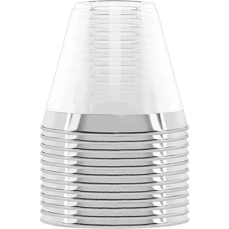 Gobelet en plastique jetable rigide de 255 ml (9 oz) - Bord argenté (1/5)