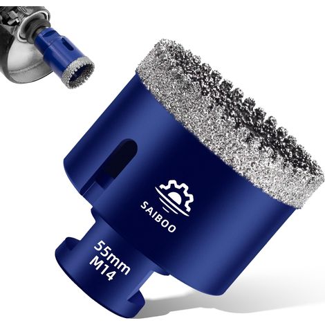 Forets Carrelage Diamant 55mm Scie Cloche Diamantée Brasé Sous Vide et Trépans avec Filetage M14 pour Granit Carrelage Porcelaine Céramique Marbre, pour Meuleuse d'angle (1/5)
