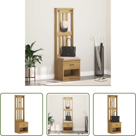 vidaXL Banc d'entrée - Portemanteau SANDNES 45x40x159,5 cm bois massif pin (1/5)