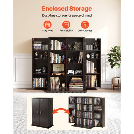 Bibliothèque Étagère, Meuble de Rangement Multimédia à 4 Niveaux, Armoire Biblio pour CD, DVD, Livres, Jeux, avec Portes et Étagère… (1/5)