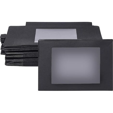 30pcs Black Kraft Paper Gift Box with Transparent PVC Window Rectangle Foldable Wedding Candy Chocolate Favors Packaging Box, 12.5x8.5x1.5cm (1/5)