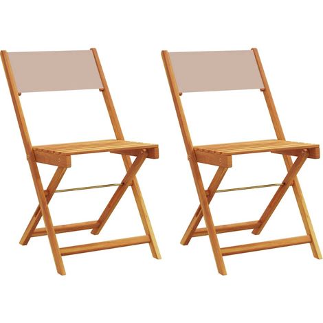 Maison Exclusive - Sedie pieghevoli, 2 pezzi, color tortora, in legno massello di acacia e tessuto. (1/5)