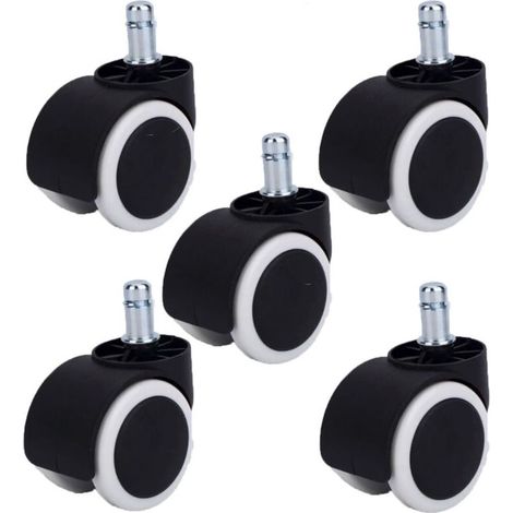 5 roulettes pivotantes, diamètre 50 mm, tige lisse 11x22 mm, caoutchouc gris non marquant, pour fauteuil bureau et chaise ergonomique (1/5)