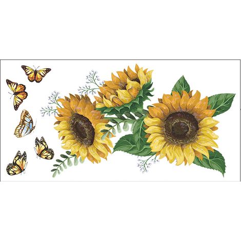 Autocollant Mur - Tournesol Et Papillon - Décoration Intérieure Pour Chambre À Coucher Salon - 1 Pièce (1/5)