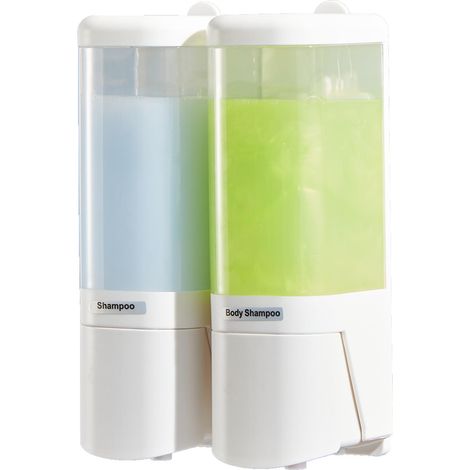 Soavoa Distributeur Savon Mural YW-202 Double Réservoir 480ml Étanche Sans Perçage pour Salle de Bain et Cuisine Lot de 2 (1/4)