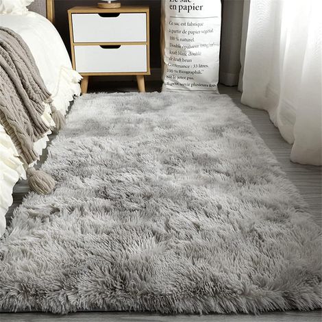 Tapis Salon Grand Tapis pour Chambre Shaggy Tapis Moelleux Lavable Tapis de Sol Doux pour la (Blanc Gris, 80 x 160 cm) (1/5)