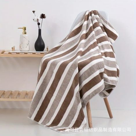 Lot de 2 serviettes de bain rayées en laine corail tricotées chaîne, 70140 cm, épaisses, absorbantes et non pelucheuses. (1/4)