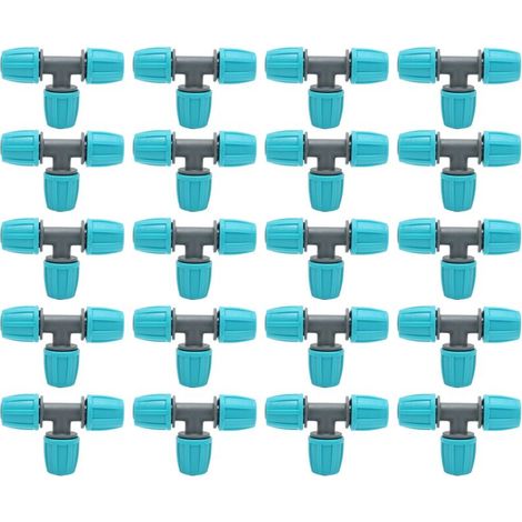 Paquete de 20 conectores en T de PE de 16 mm para mangueras – Conexión rápida para riego – Dimensiones: 9,3 x 6 cm – Resistente al desgaste y a la corrosión