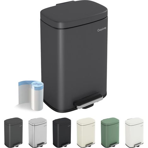 Pedal Kitchen Bin with Soft Close Lid, Step-On Trash Can with Inner Bucket 12L DARK GREY