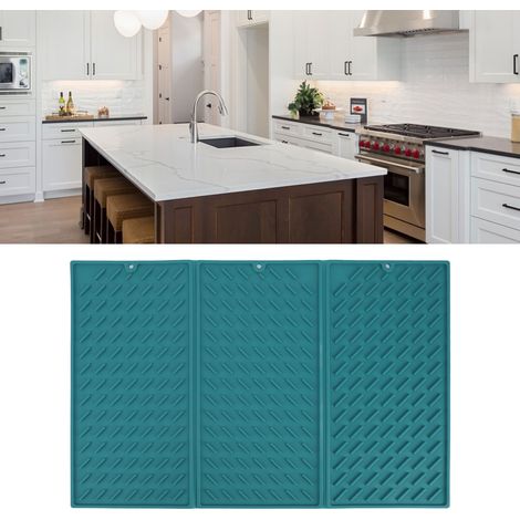Tapis d'égouttage en silicone pliable en 3 parties, tapis à café multifonctionnel, tapis de séchage pour la cuisine, tapis isolant thermique, accessoires pour bar à café - Vert (1/5)