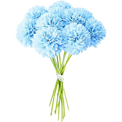 Artificielles Hortensia Fleurs 12 Pièces Fleurs Artificielles en Boule de Chrysanthème Soie Hortensia Bouquet Fleurs Artificielles,pour La Maison Garden Party Office Décoration(Bleu Clair) (1/5)