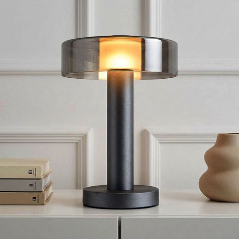 Tischleuchte Beistelllampe LED Nachttischlampe Schlafzimmerlampe Alu Grau H 31cm (1/5)
